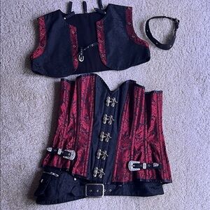 Steam Punk-Gothic Red and Black Brocade Corset Set, size 26, NWOT